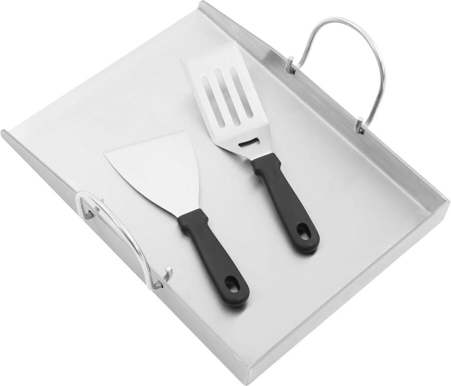 Roestvrijstalen Grillplaat Plancha Bakplaat Buiten Koken Inclusief Spatels 40 x 30 cm Zilver