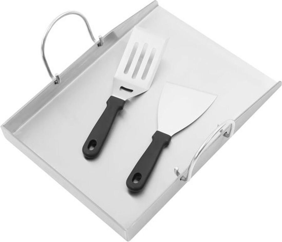 Roestvrijstalen grillplaat Plancha bakplaat Buiten koken Met spatels 40 x 30 cm Zilver