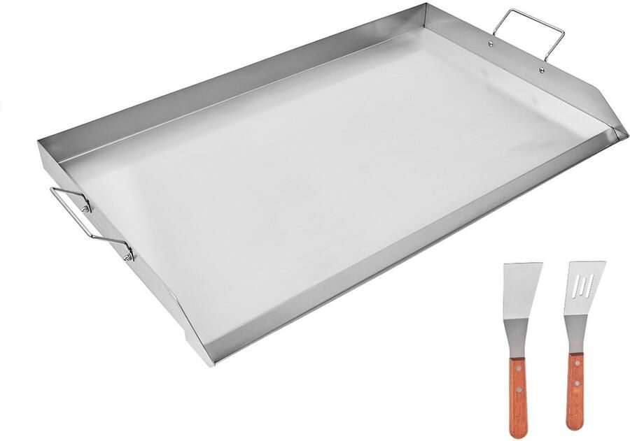 Roestvrijstalen Grillplaat – Rechthoekig (910 x 525 mm) – Glad oppervlak geschikt voor gasbarbecues en BBQ ideaal voor Teppanyaki en draagbaar koken met handvat