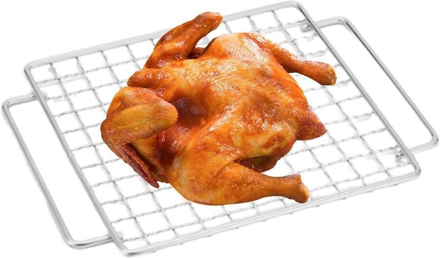 Roestvrijstalen grillrooster BBQ kookrek Buiten koken Ingebouwde handgrepen 24 x 20 cm Zilverkleurig