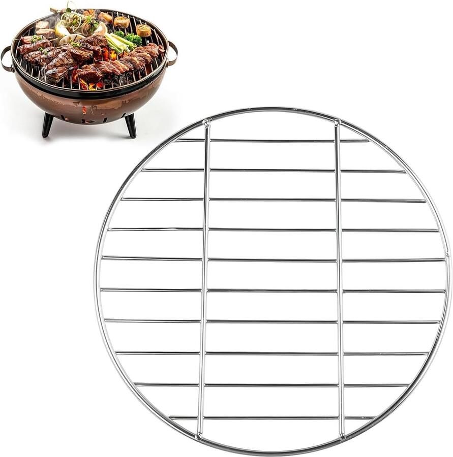 Roestvrijstalen grillrooster diameter 30 cm grillrooster rond roestvrij staal rond zilveren grillrooster vervangende kogelgrill voor camping en picknicks