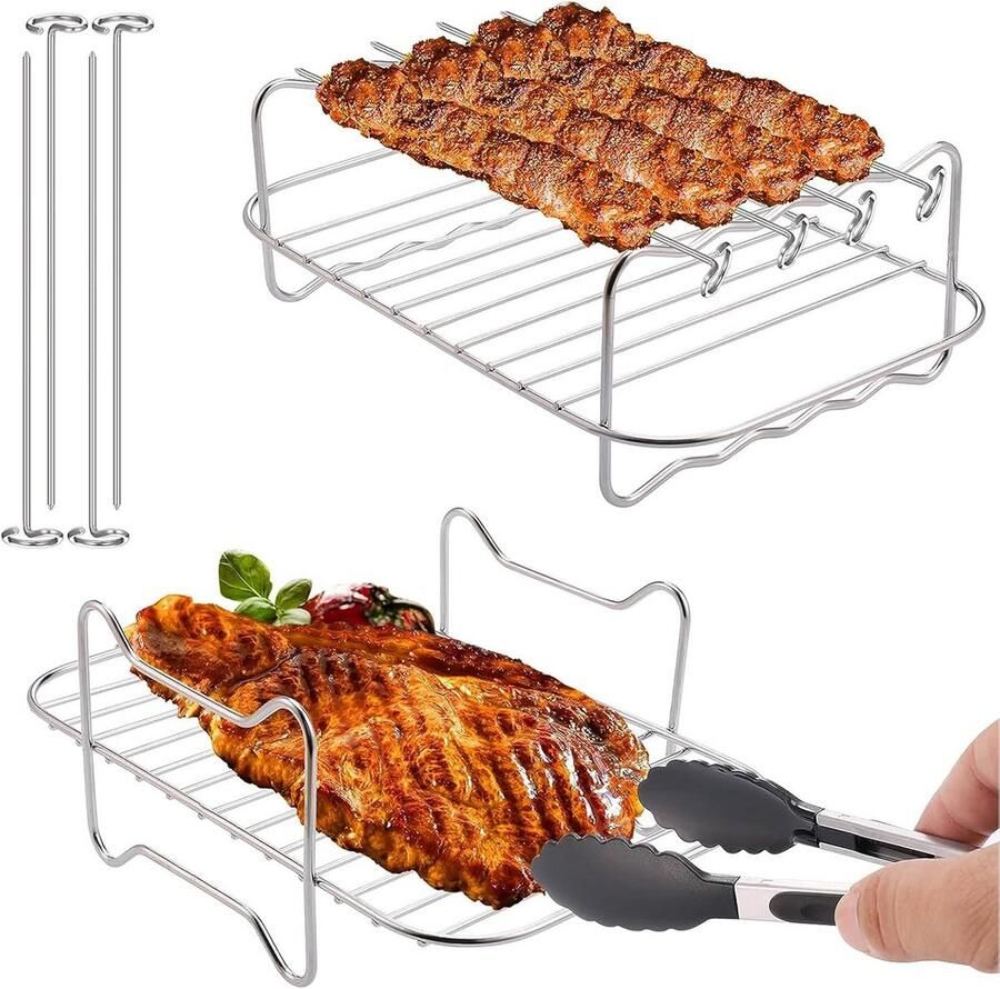 Roestvrijstalen Grillrooster en Spiesen voor Airfryer en Oven