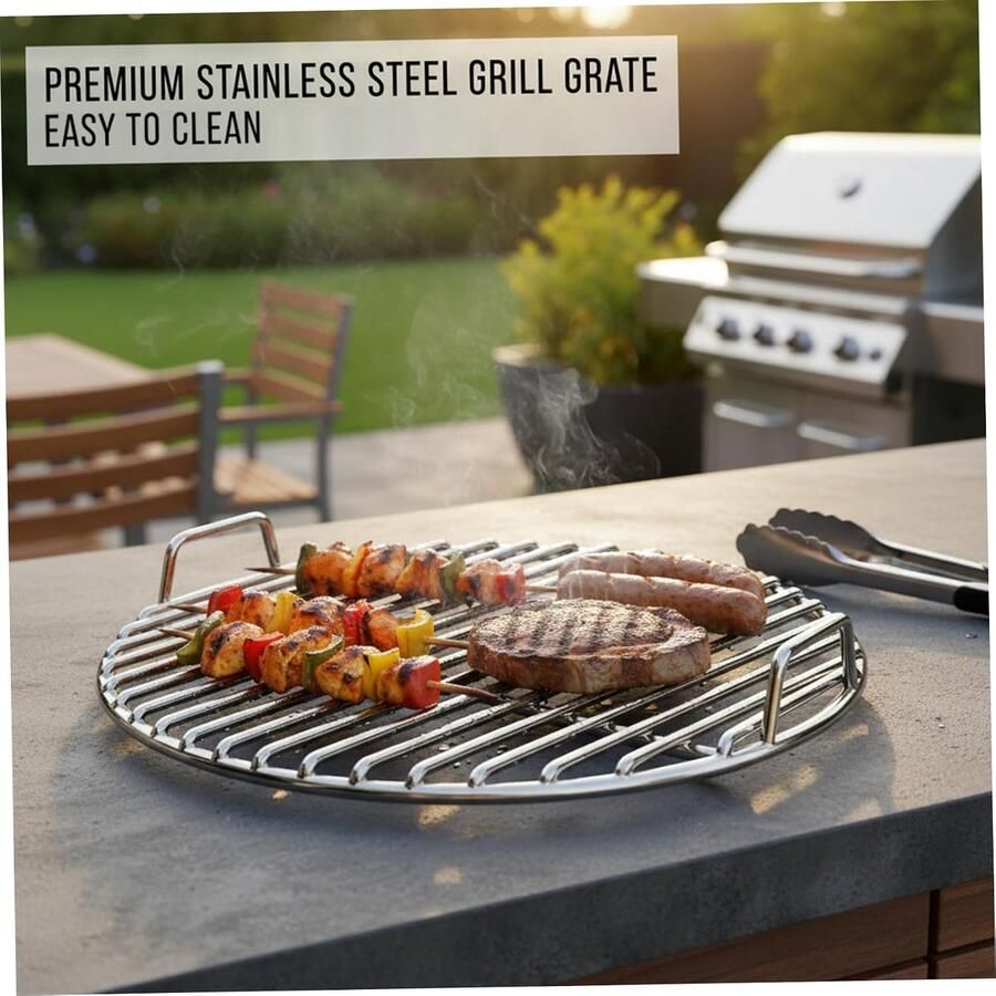 Roestvrijstalen Grillrooster Rond Rooster Buiten Koken Extra Dik 33 cm Zilver
