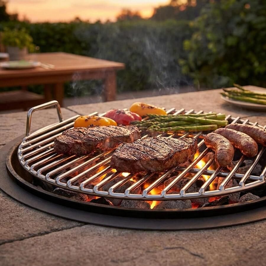 Roestvrijstalen Grillrooster Rond Rooster Buiten Koken Extra Dik 33 cm Zilver