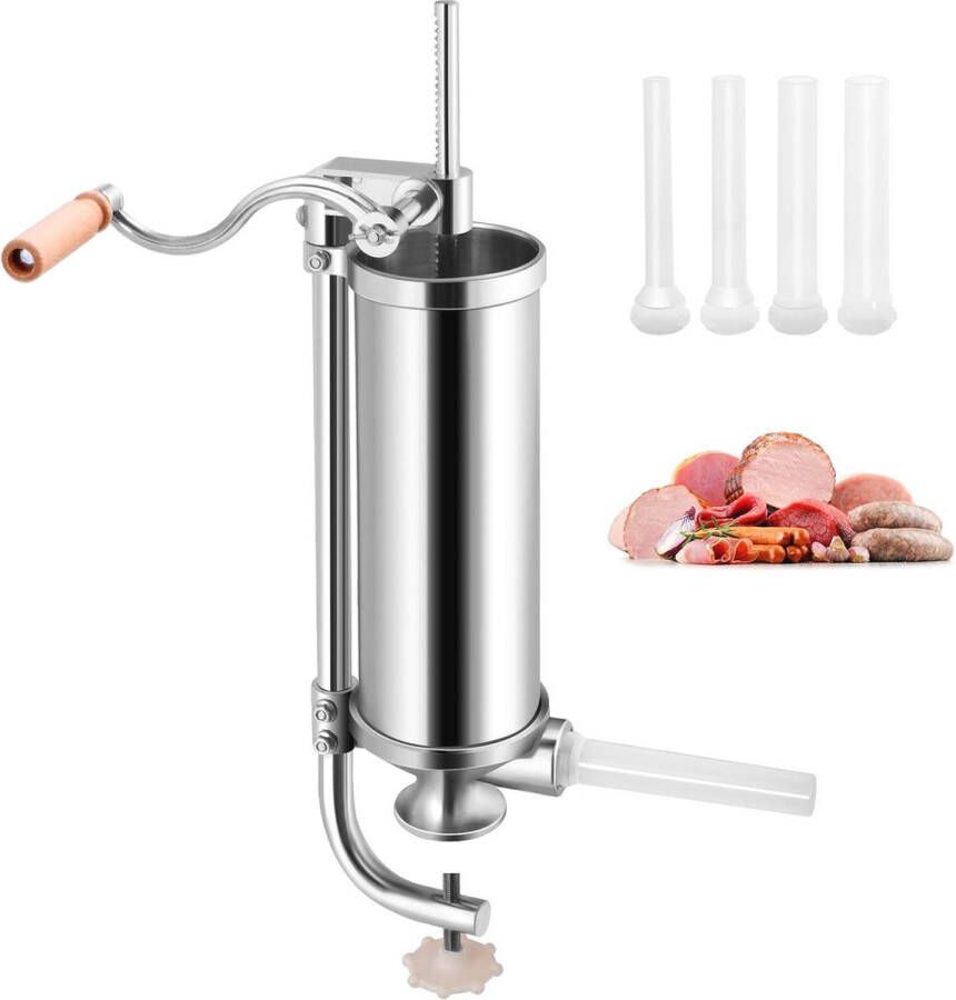 Roestvrijstalen Handmatige Worstvuller met 4 Vulbuizen Eenvoudig en Hygiënisch Thuis Worsten Maken
