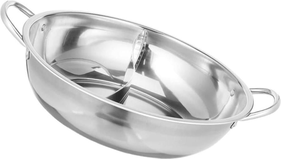 Roestvrijstalen Hot Pot Dubbele Smaakpan Fondue Gezellig Koken Twee Bouillons Tegelijk 32.5 cm Zilver