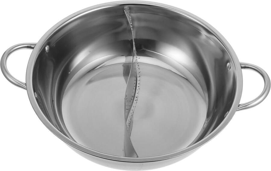 Roestvrijstalen Hotpot Dubbele Pan Samen Koken Verdeler Twee Smaken 28x28x8 CM Zilver