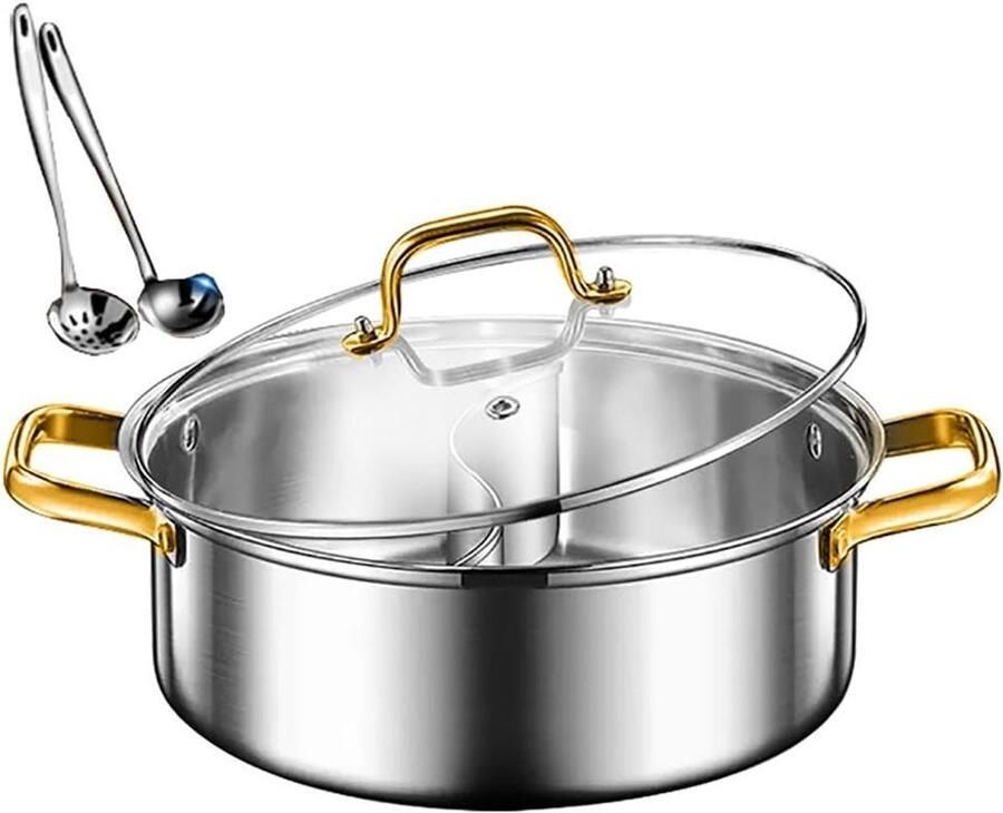 Roestvrijstalen Hotpot Dubbele Soeppan Samen Koken Dubbelzijdig Kookontwerp 32 cm Zilver