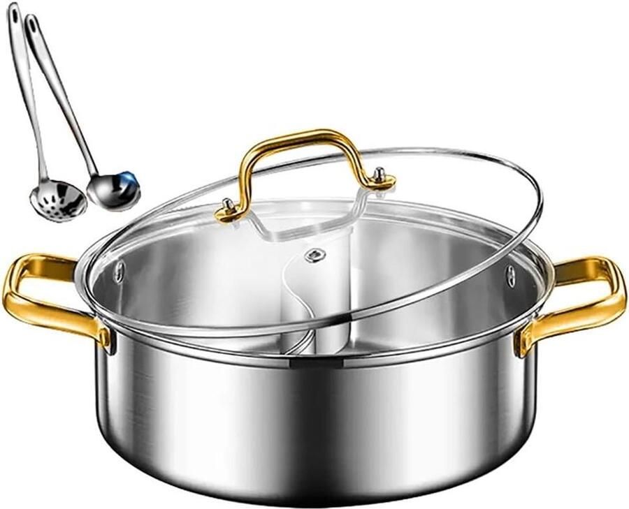 Roestvrijstalen Hotpot Dubbele Soeppan Twee Smaken Koken Precisie Lasnaden 32 cm Zilver