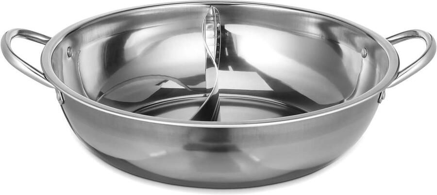 Roestvrijstalen Hotpot Verdeelde Pan Gezellig Eten Dubbel Compartiment 31 cm Zilver