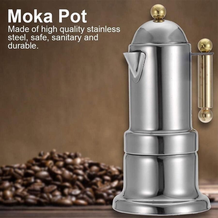 Roestvrijstalen kachel espressomachine mokka voor thuis en kantoor 4 kopjes (50 ml kop) fijnmazig filter ergonomische handgreep