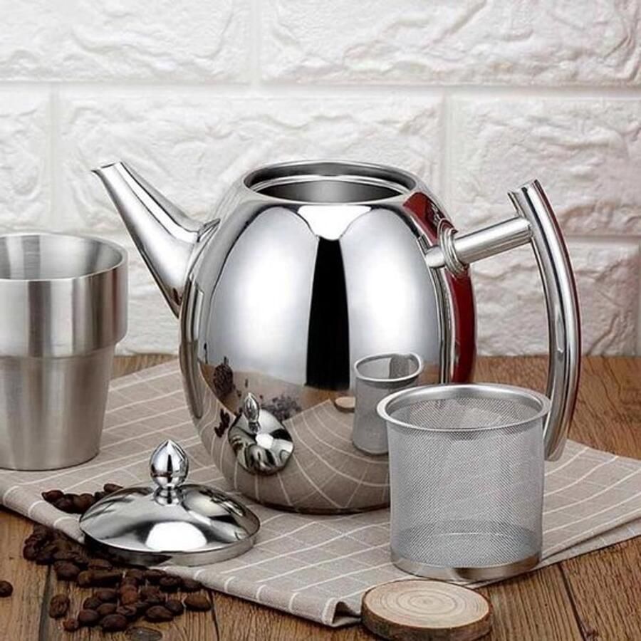 Roestvrijstalen kan — Kan voor koud water Theepot — 1 liter — Met zeef — Stijlvol design — Eenvoudig te reinigen