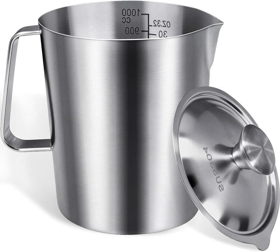 Roestvrijstalen kan Melkopschuimer maatbeker Koffiebereiding en meten Dubbele meetschaal 1000ml Zilver