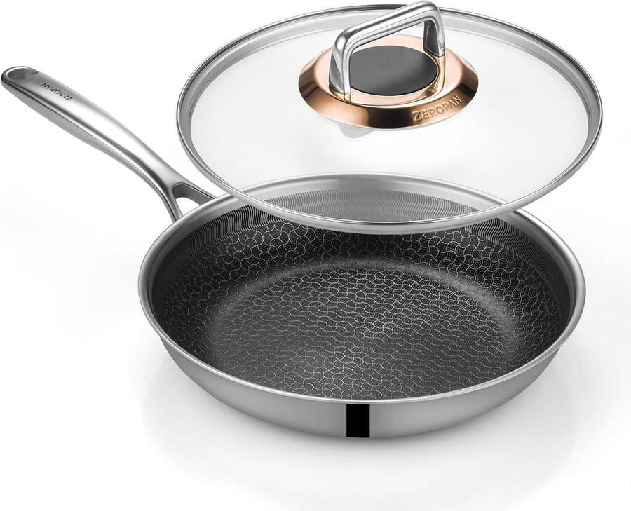 Roestvrijstalen koekenpan 26 cm met deksel anti-aanbaklaag ovenbestendig 260°C PFAS PFOA PTFE-vrij geschikt voor alle kookplaten inclusief inductie