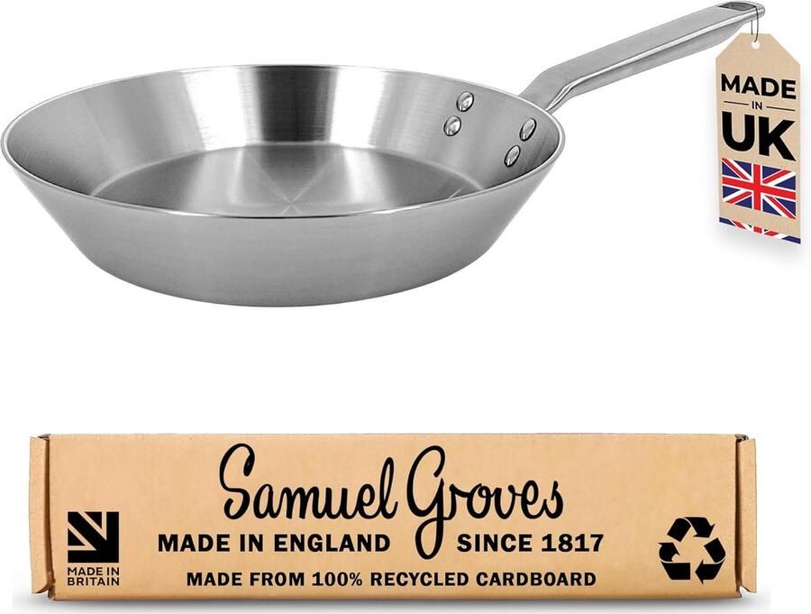Roestvrijstalen Koekenpan PFAS-vrij Koken en Bakken Tri-Ply Design 26 cm Zilver