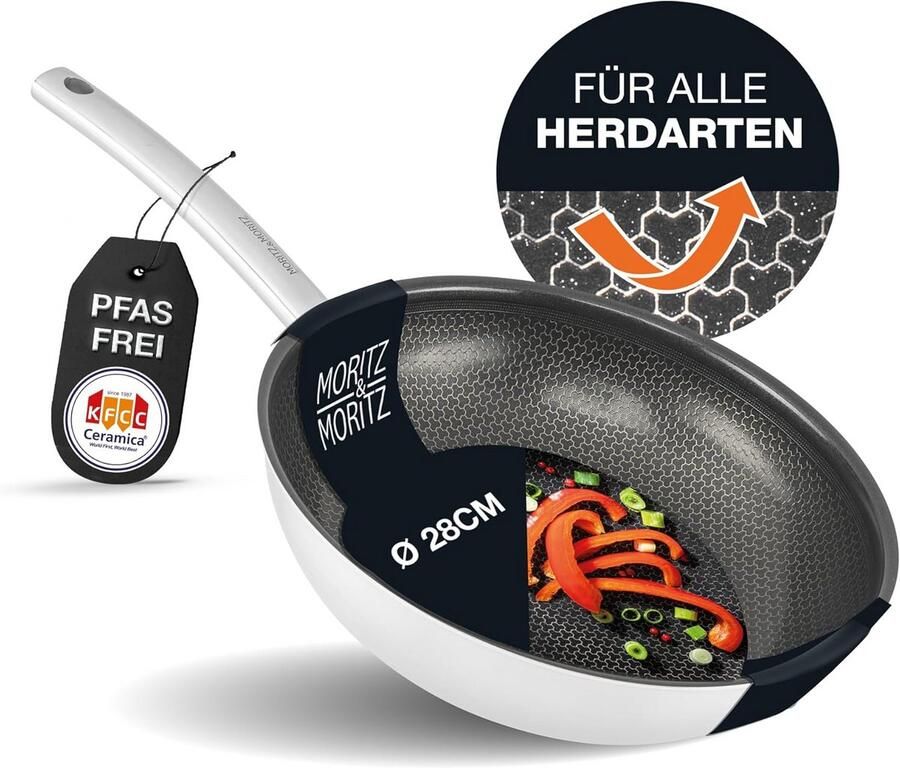 Roestvrijstalen Koekenpan 28cm met Keramische Coating en Honingraatstructuur