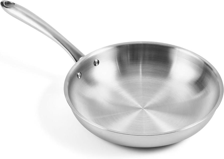 Roestvrijstalen koekenpan 5-laags pan Koken en braden Gelijkmatige warmteverdeling 25 cm Zilver