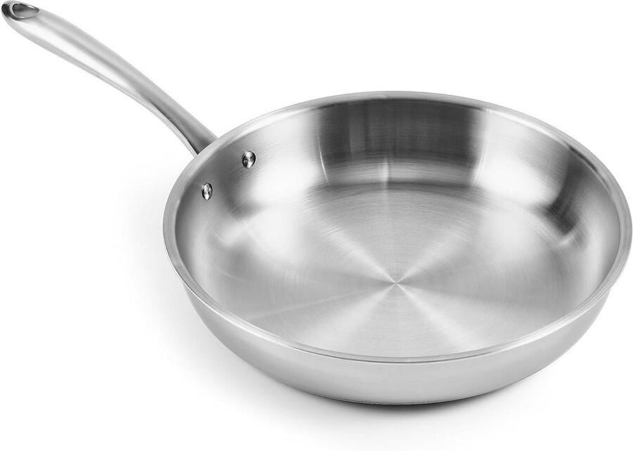 Roestvrijstalen koekenpan 5-laags pan Veelzijdig koken Snelle warmteverdeling 30 cm Zilver