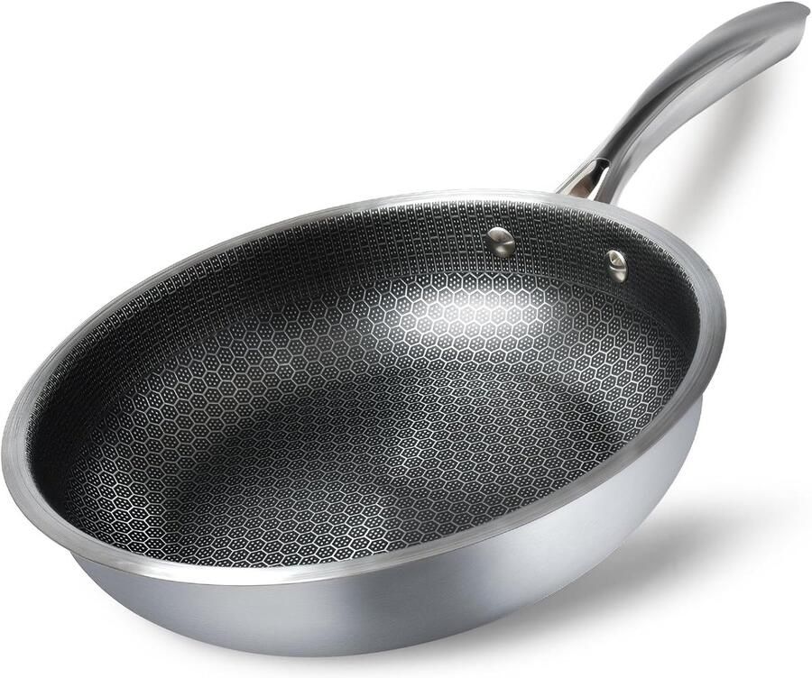 Roestvrijstalen koekenpan Alle kookplaten Duurzame handgrepen 23 cm Zilver