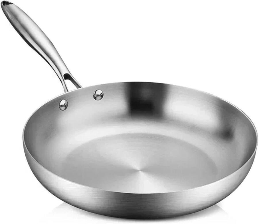 Roestvrijstalen koekenpan Anti-aanbak kookgerei Gezond koken Gelijkmatige warmteverdeling 22 cm Zilver