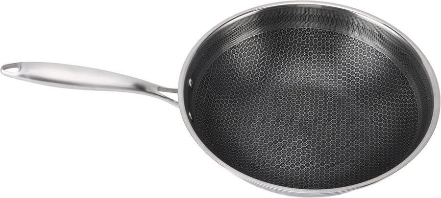 Roestvrijstalen koekenpan Anti-aanbak pan Dagelijks koken Gelijkmatige warmteverdeling 30 cm Zilverkleurig