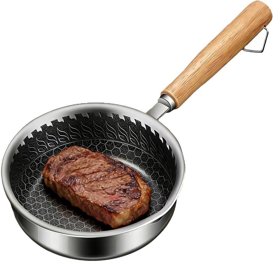 Roestvrijstalen Koekenpan Anti-aanbak Pan Maaltijden Bereiden Krasbestendige Laag 14 cm Diameter Zilverkleurig