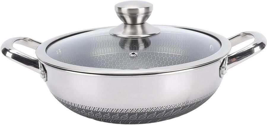 Roestvrijstalen Koekenpan Anti-aanbak Pan Thuis Koken Honingraat Ontwerp 26CM Zilverkleurig