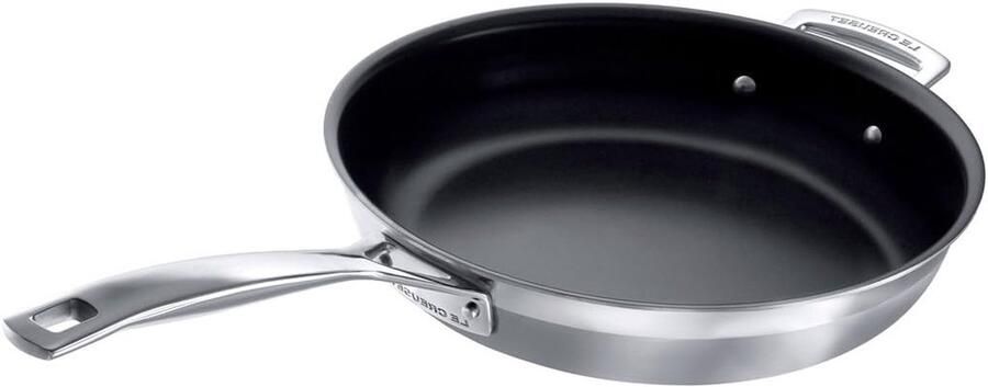 Roestvrijstalen koekenpan Anti-aanbak pan Vetarm koken 3-laags constructie 28 cm Zilverkleurig