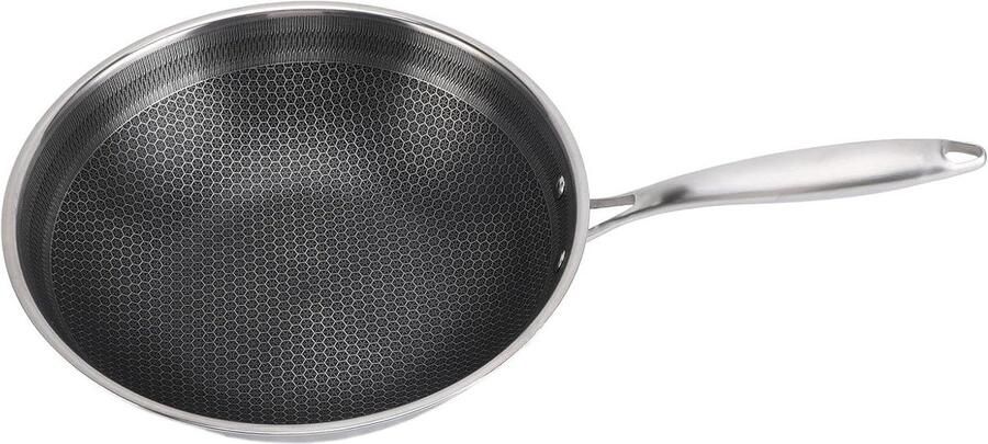 Roestvrijstalen Koekenpan Anti-aanbakpan Koekenpan Gezond Koken Gelijkmatige Warmteverdeling 24 cm Zilver