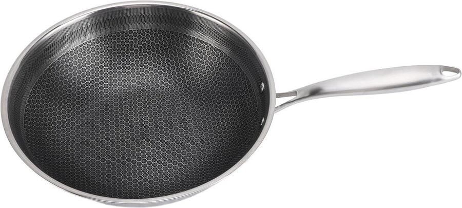 Roestvrijstalen Koekenpan Anti-aanbakpan Koekenpan Gezond Koken Gelijkmatige Warmteverdeling 30cm Zilver