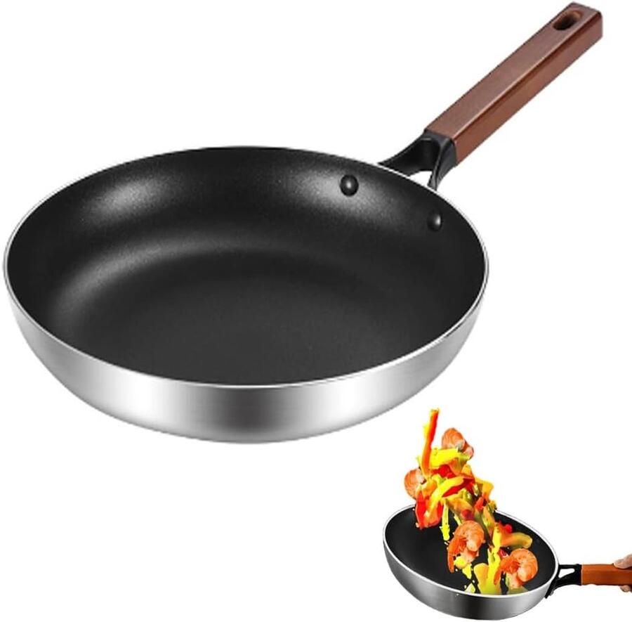 Roestvrijstalen koekenpan Antiaanbak pan Dagelijks koken Gelijkmatige warmteverdeling 32 cm Zilver