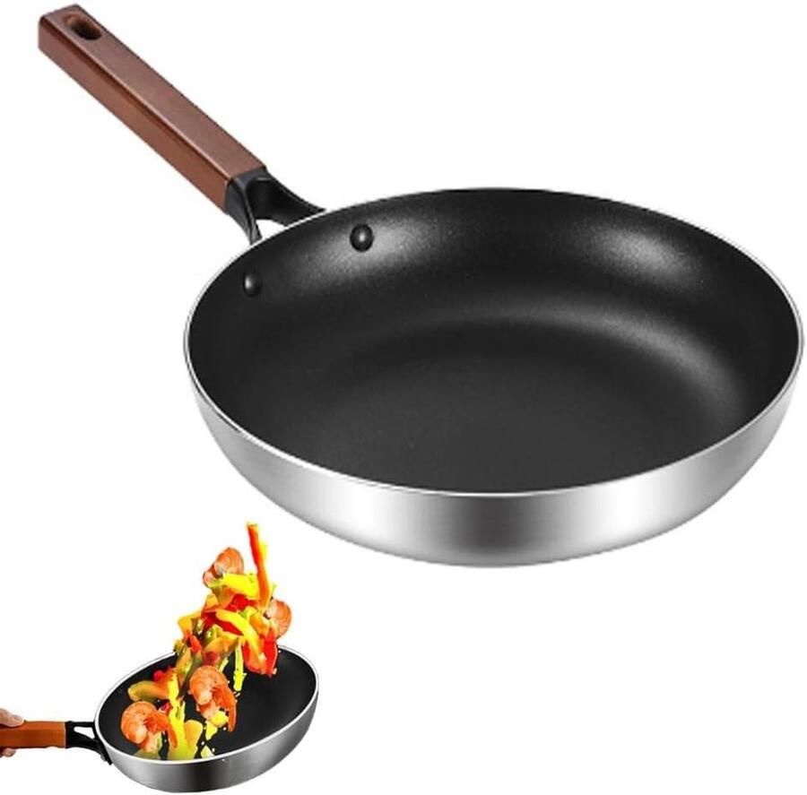 Roestvrijstalen Koekenpan Antiaanbak Bakpan Gezond Koken Gelijkmatige Verwarming 32 cm Zilver