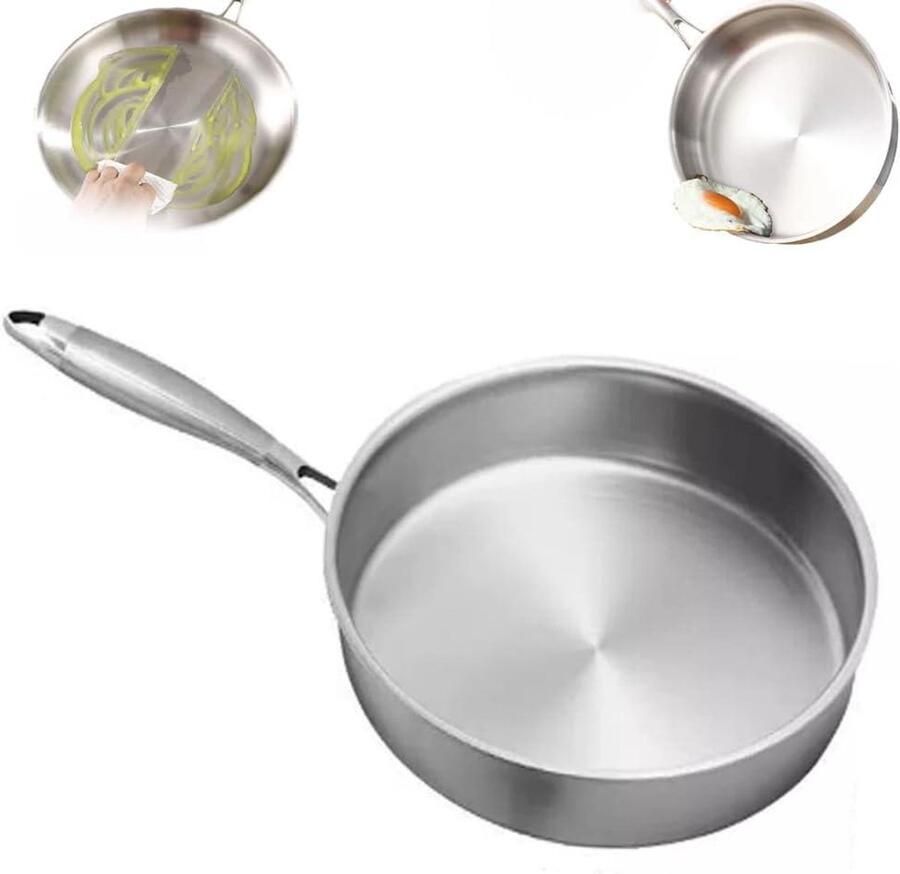 Roestvrijstalen Koekenpan Antiaanbak Kookpan Dagelijks Koken 5-Laags Snel Verwarmend 26 cm Zilver