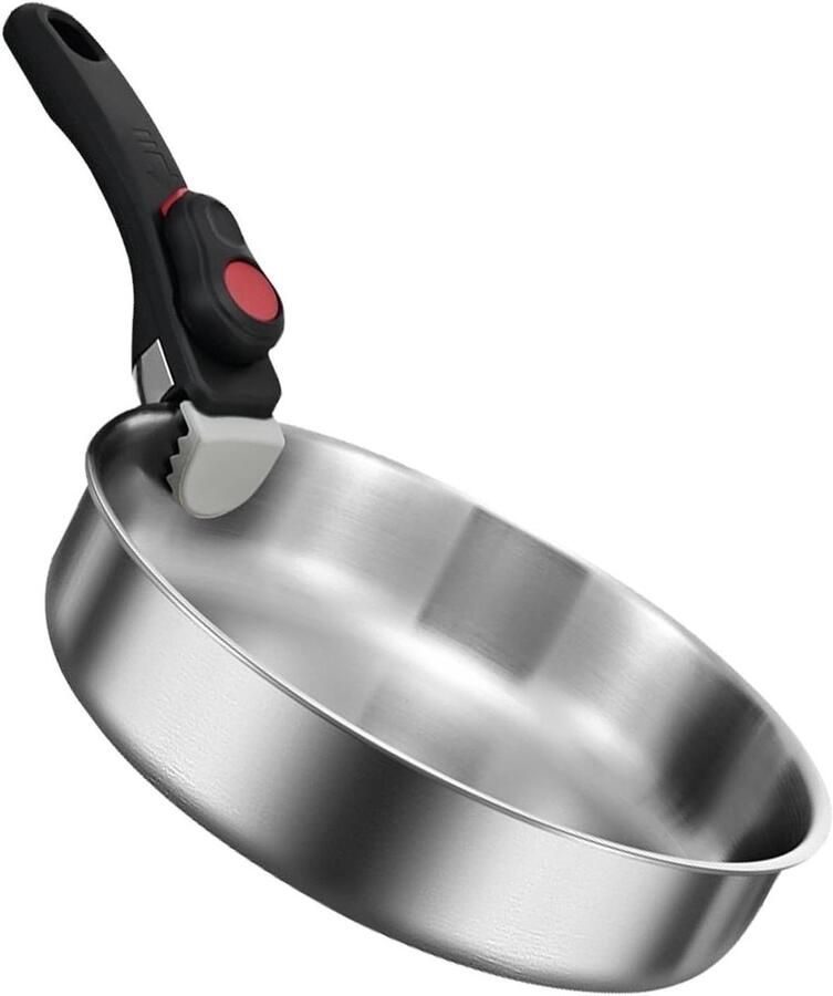 Roestvrijstalen koekenpan Antiaanbak pan Gezond koken Afneembaar handvat 26 cm Zilver