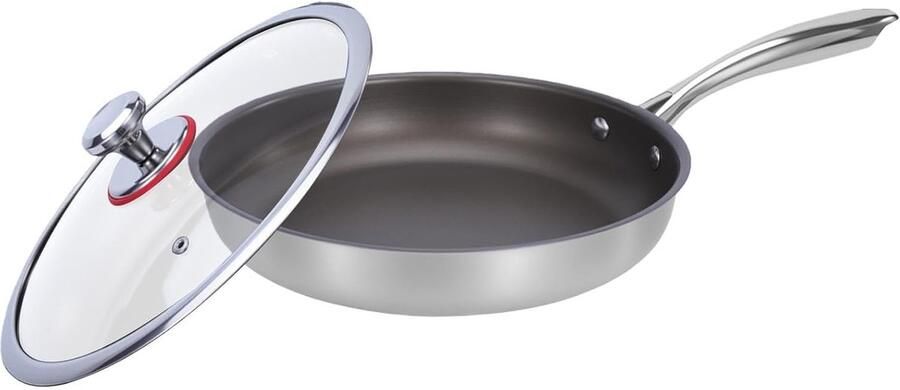 Roestvrijstalen koekenpan Antiaanbak pan Gezond koken Anti-verbrandingshandgreep 24-30 cm Zwart