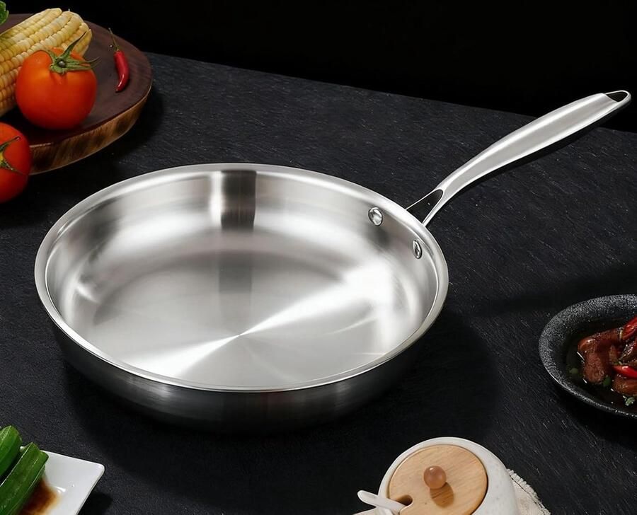 Roestvrijstalen Koekenpan Antiaanbak Wok Dagelijks Koken Gelijkmatige Warmte 24-30 cm Zilverkleurig