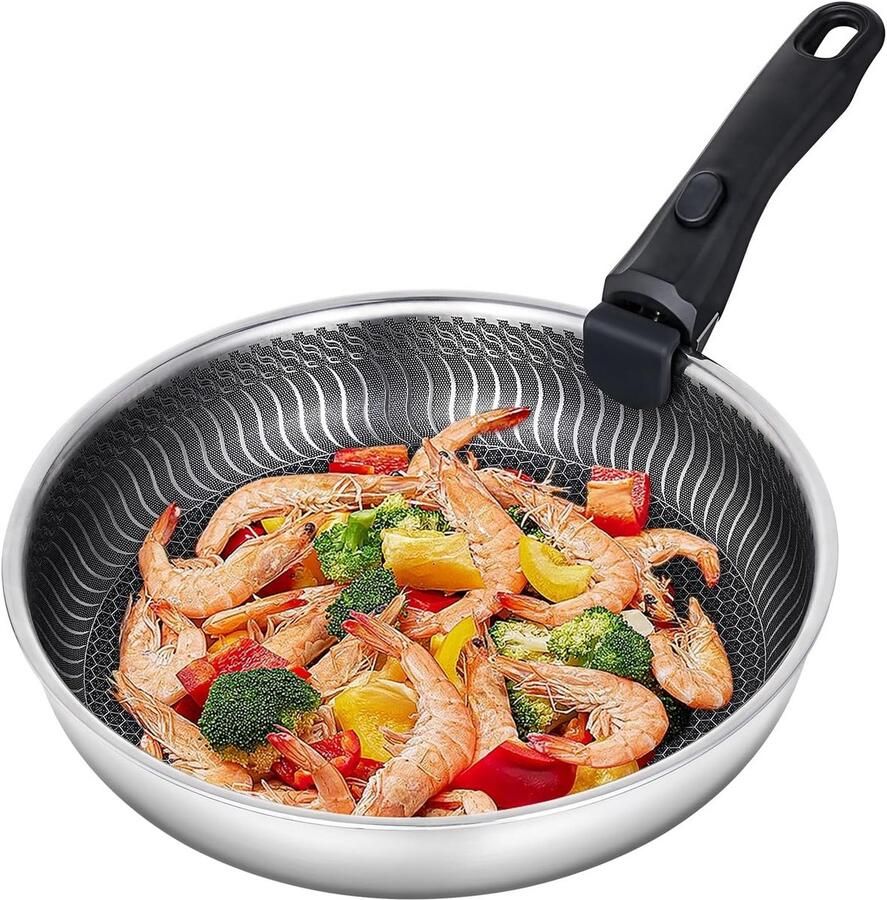 Roestvrijstalen koekenpan Antiaanbakpan Gezond Koken Afneembare handgreep 28 cm Zilver