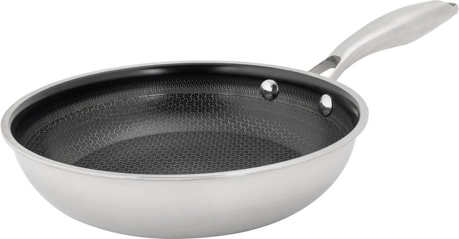 Roestvrijstalen Koekenpan Antiaanbakpan Keramisch Koken Vlees Gevoelige Gerechten PFAS-vrije Hybride Laag Diameter 20 cm Zilver