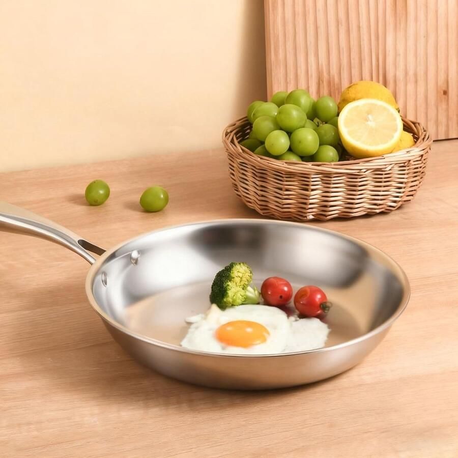 Roestvrijstalen Koekenpan Antiaanbakpan Koekenpan Koken en Bakken Gelijkmatige Warmteverdeling 24-30 cm Zilver