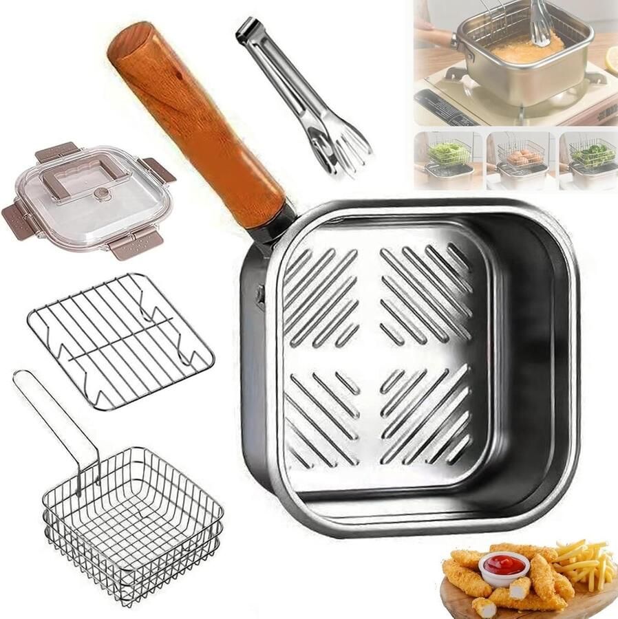 Roestvrijstalen koekenpan Friteuse met mand Buiten koken Veelzijdig kookgerei 20.5 cm diameter Zilver