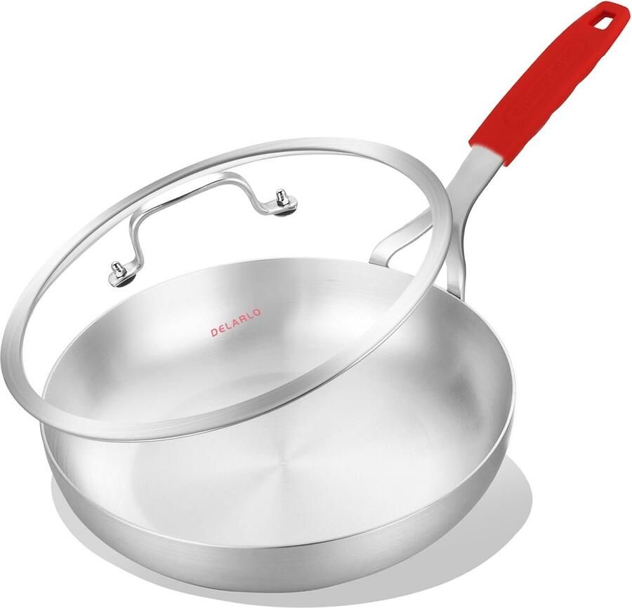 Roestvrijstalen Koekenpan Grote Keukenpan Veelzijdig Koken Tri-Ply Constructie 30 cm Zilver