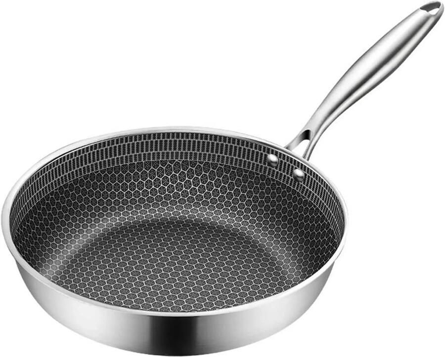 Roestvrijstalen koekenpan Honingraat pan Gezond koken Hybride antiaanbaklaag 26cm Zilver