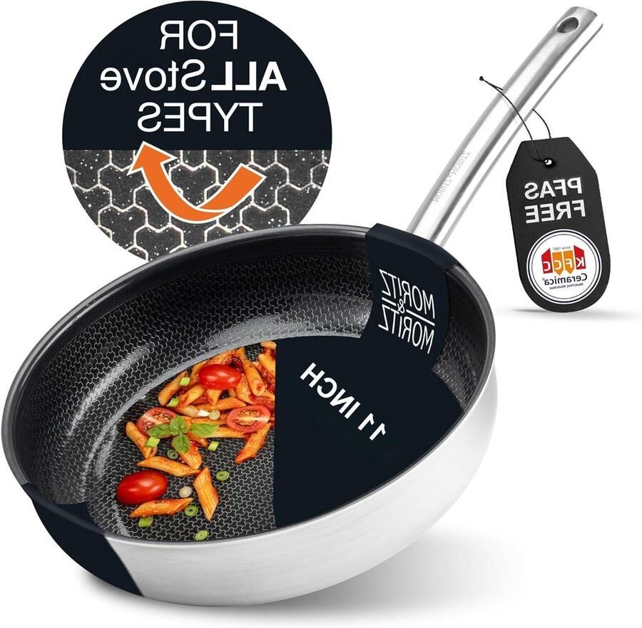 Roestvrijstalen Koekenpan Honingraat Pan Gezond Koken Keramische Honingraatstructuur 28 cm Zilverkleurig