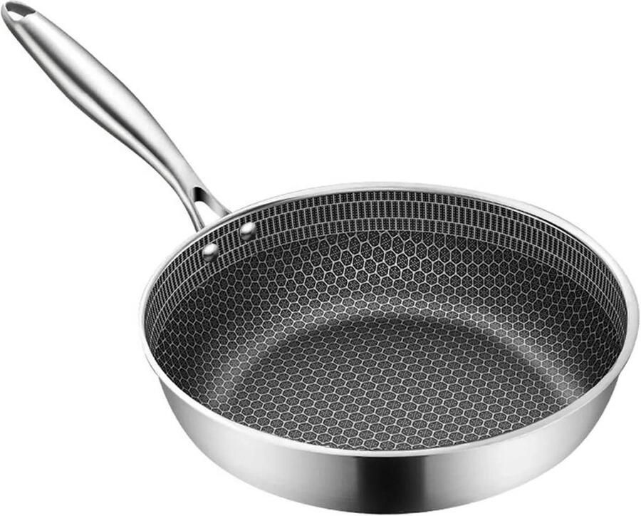 Roestvrijstalen Koekenpan Honingraatpan Wokpan Gezond Koken Hybride Antiaanbaklaag 30 cm Zilver