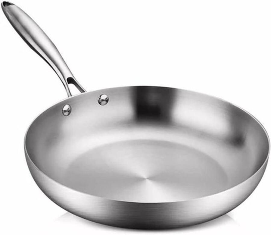 Roestvrijstalen Koekenpan Huishoudelijke Wok Duurzaam Koken Hittebestendig Handvat 24 cm Zilverkleurig