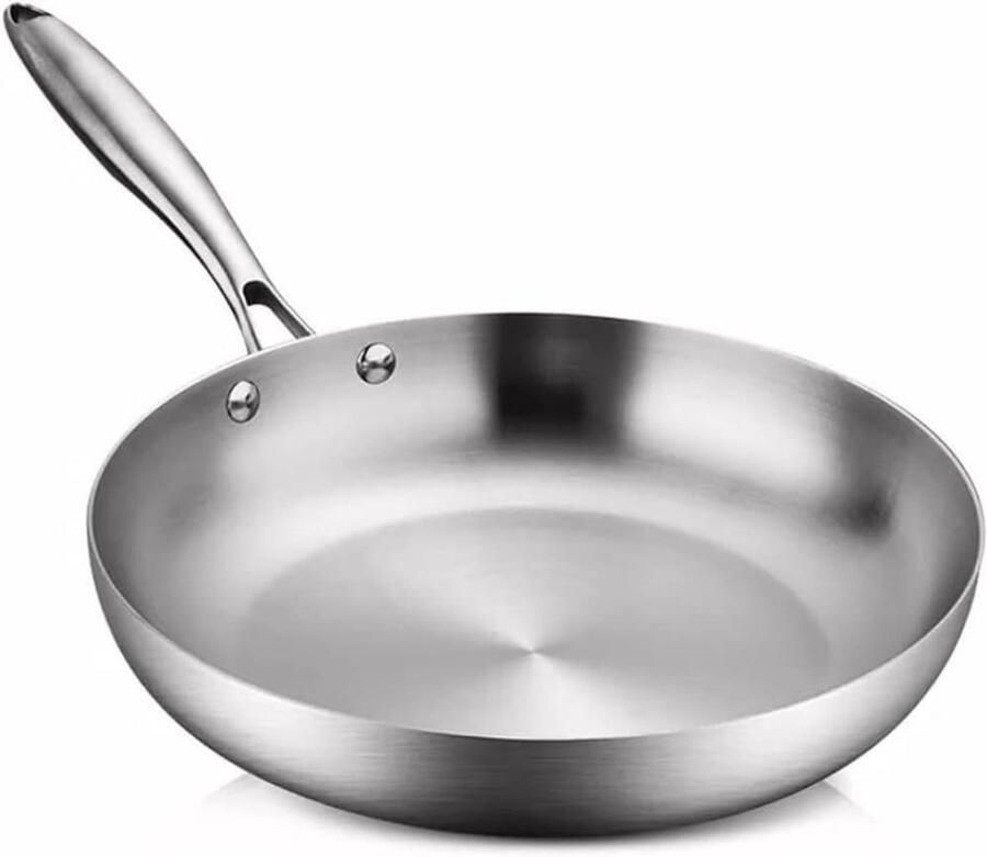 Roestvrijstalen Koekenpan Huishoudelijke Wok Duurzaam Koken Hittebestendig Handvat 24 cm Zilverkleurig