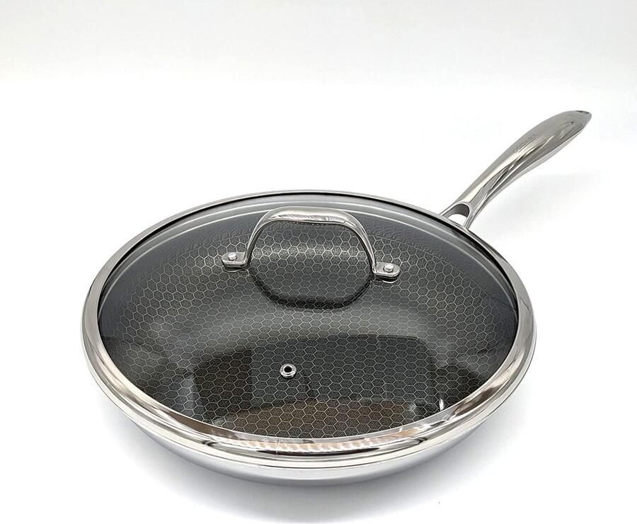 Roestvrijstalen Koekenpan Hybride Koekenpan Koken en Bakken Veilig voor Metalen Bestek 9 Inch Zilver