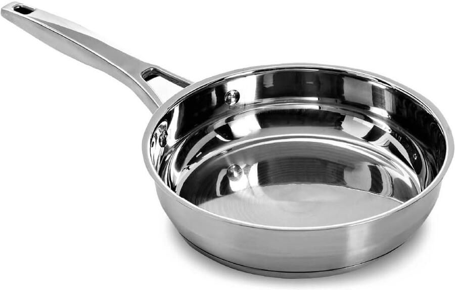 Roestvrijstalen Koekenpan Inductie Dagelijks Koken Gelijkmatige Warmteverdeling 20 cm Zilver