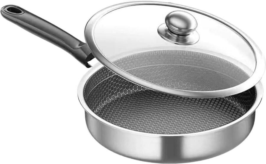 Roestvrijstalen Koekenpan Inductie Koken en Bakken Krasbestendig Oppervlak 30 cm Zilver