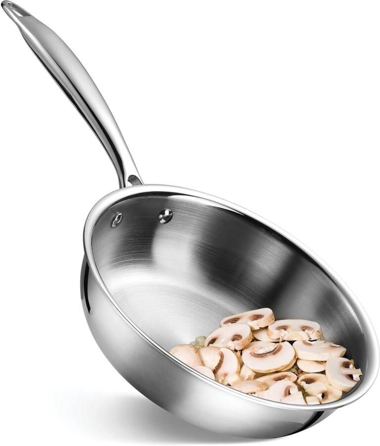 Roestvrijstalen Koekenpan Inductie Pan Allround Koken 3-Laags Constructie 22 cm Zilver